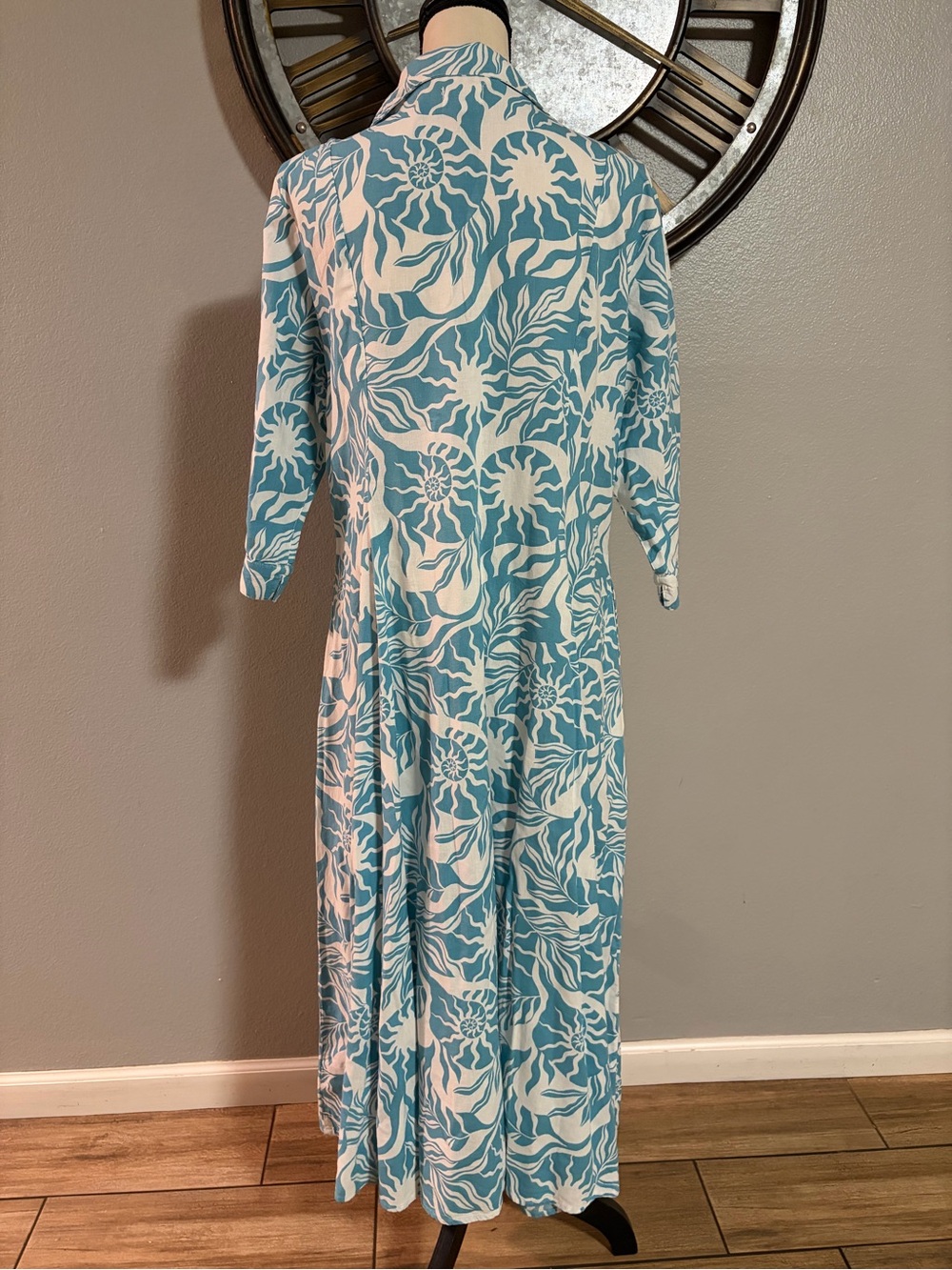 NICOLE MILLER Teal & White Printed Maxi Dress - Picture 5 of 8